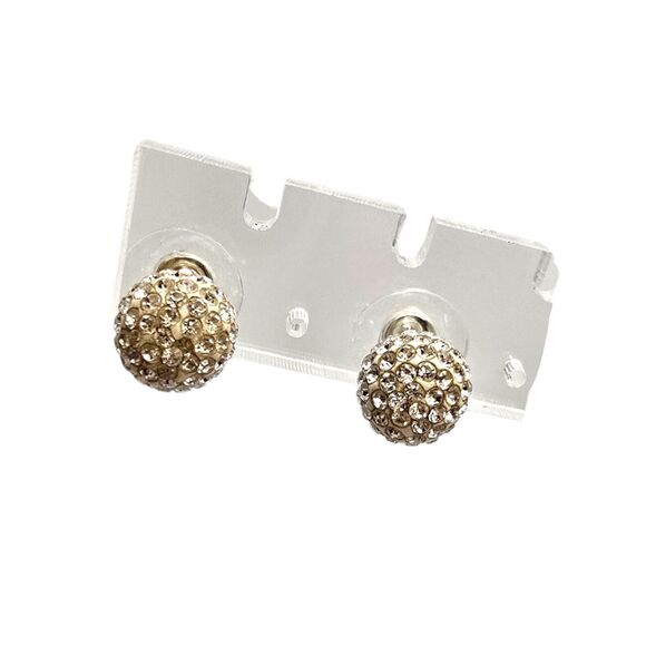 Pierced Earrings Ball Shaped Rhinestones Stainless Steel Marked Studs Sparkly - Picture 2 of 5